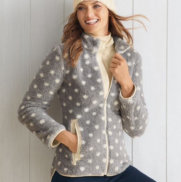 Talbots Jackets & Blazers - Talbots Sherpa Woven Trim Jacket Gray & Cream Dot Small Petite Cozy